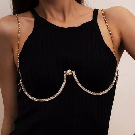 Chest Bracket, Boho Bra, Jóias Body Chains, Bra Chain, Chain Body Jewelry, Body Necklace Chain, Body Chain Harness, Gold Body Chain, Rhinestone Bra