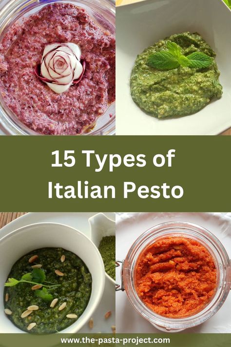 Types Of Pesto, Olive Pesto Recipe, White Pesto, Best Pesto Recipe, Winter Pasta Recipes, Italian Pasta Recipes Authentic, Italian Pesto, Olive Pesto, Mint Pesto