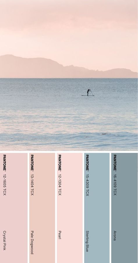 Pantone Pale Dogwood, Cool Colour Palette Interiors, Pastel Color Palette Interior Design, Blue Pink Cream Color Palette, Relaxing Color Palette Colour Schemes, Serene Colour Palette, Feminine Blue Color Palette, Pastel Beach Color Palette, Newborn Color Palette