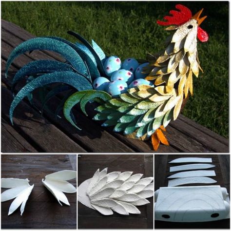 20+ Upcycled Egg Carton Decorating Ideas | www.FabArtDIY.com - Part 2 Egg Carton Art, Egg Cartoon, Carton Craft, Easter Chick Craft, Egg Carton Flowers, Chicken Crafts, Egg Crates, Egg Carton Crafts, Cardboard Sculpture