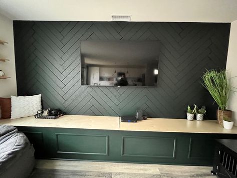 Herringbone Tv Wall, Herringbone Shiplap Wall, Herringbone Feature Wall, Herringbone Shiplap, Wall Shiplap, Herringbone Accent Wall, Photo Wall Display, Herringbone Wall, Chevron Kitchen