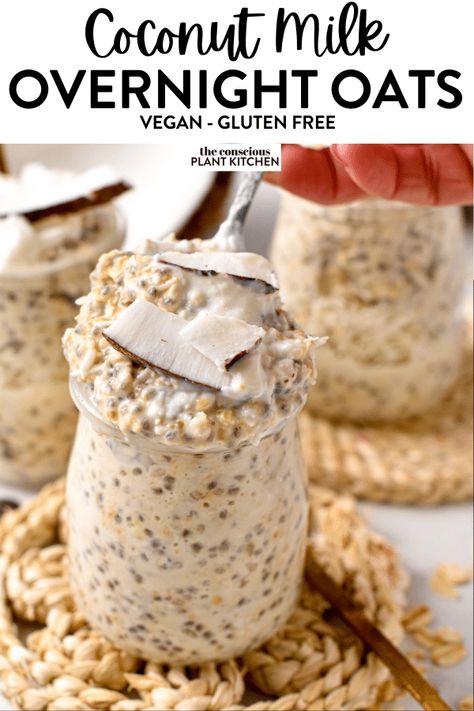 This Overnight Oats with Coconut Milk is the easiest, healthy breakfast with a dreamy creamy coconut texture. Coconut lovers, this breakfast is for you. Coconut Milk Breakfast Recipes, Overnight Oats Coconut Milk, Coconut Milk Overnight Oats, Overnight Oats With Coconut, Overnite Oats, Dairy Free Overnight Oats, Coconut Creme Pie, Rolled Oats Recipe, Overnight Oats Recipe Easy