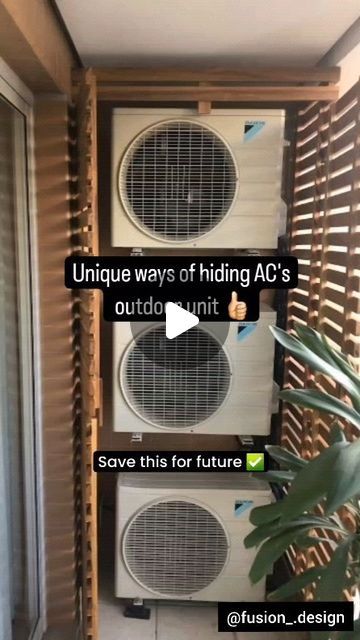 Fusion design on Instagram: "Save this reel for future ✅ Share with your friends and family 👍🏻  Follow our page for more  @fusion_.design  Unique ways of hiding AC's outdoor unit 💫💥  #ac #grill #hiding #airconditioning #balcony #balconygrills #interior #interiors #interiordecor #home #homedecor #homedecoration #homestyling #homedecoration ##homeinspiration #explorepage #explorepage✨ #exploreeverything #page #outdoors #exterior #cover #gurgaon #delhincr #viral#hometransformation#facebook ebook #instagram #trending #followforfollowback" How To Hide Outdoor Ac Unit, Conceal Ac Unit, Ac Outdoor Unit In Balcony, Ac Outdoor Unit Cover, Outdoor Ac Unit Cover Ideas, Air Conditioner Cover Indoor Wall, Ac Wall Unit Cover Up, How To Hide Air Conditioner Unit Outside, Hiding Ac Unit Outside