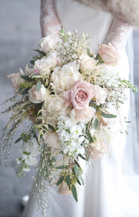 Wedding Flowers For Archway, Small Winter Wedding, Small Wedding Bouquets, Blush Bouquet Wedding, Cascading Bridal Bouquets, Cascading Wedding Bouquets, Winter Wedding Bouquet, Bridal Bouquet Flowers, Winter Bouquet