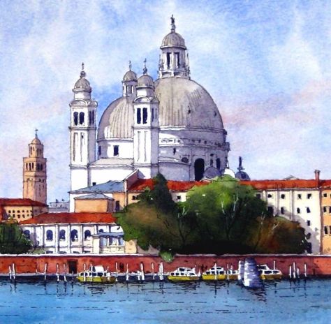 "Sante Maria Della Salute" Venice by John Edwards Architecture Sketches, Urban Sketches, John Edwards, Pen And Wash, Facebook Art, Urban Sketch, Urban Sketchers, Water Colors, Urban Sketching