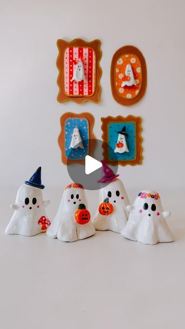 Lydia Rowley on Instagram: "✨👻 CLAY GHOSTS 👻✨ • A little ghost family - how cute?? • I used air dry clay, once dried I sanded them down and painted with acrylic, I added details with @sharpieworldwide creative markers and finished with gloss varnish! 👻✨ • • • • • #ghosts #ghost #halloween #clayghost #halloweendecor #clayartist #clayvase #diyvase #claysculpture #claylove #recycleandplay #recyclemeplay #recycledhome #upcycledart  #diygirl #sustainablecraft #zerowastelifestyle" Clay Ghosts, Ghost Family, Little Ghost, Upcycled Art, Clay Vase, Diy Vase, Ghost Halloween, Diy For Girls, Clay Sculpture