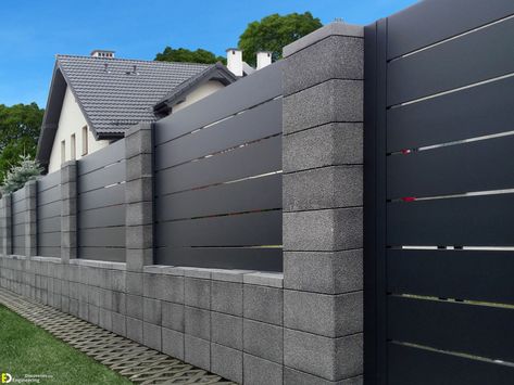 Marvelous Boundary Wall Design Ideas - Engineering Discoveries Garden Wall Ideas, Fence Wall Design, Fence Gate Design, Boundary Wall, Modern Gate, Modern Fence Design, House Fence Design, Concrete Fence, Front Fence