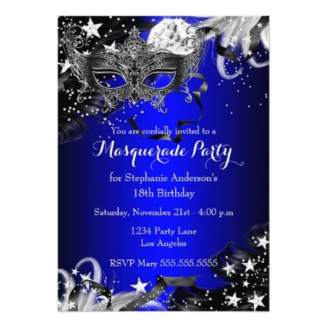 Masquerade Party Invitations Blue Sparkle Magical Night Masquerade Party Invite Black Masquerade Party, Masquerade Invitations, Masquerade Party Invitations, Black Masquerade, Masquerade Party Decorations, Blue Halloween, 16th Birthday Invitations, 21st Birthday Invitations, Sweet Sixteen Invitations