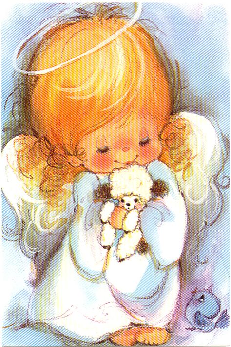 Angel holding lamb with bluebird Sankta Lucia, I Believe In Angels, Angel Painting, Angel Cards, Sweet Christmas, Angel Pictures, Guardian Angels, Fairy Angel, Vintage Greeting Cards