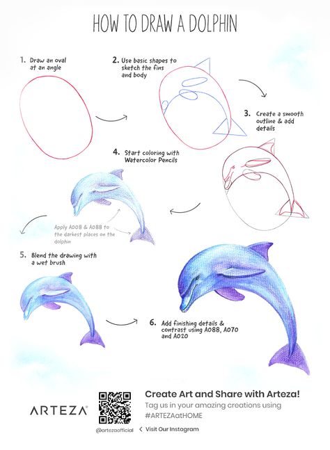 Draw A Dolphin, Dolphin Drawing, Imagination Drawing, Disney Character Drawings, Easy Disney Drawings, Diy Stationary, Paintings Easy, Art Projects For Teens, Toddler Art Projects