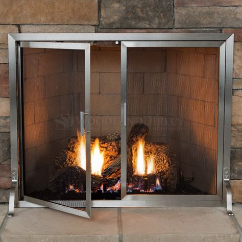 Custom Fireplace Screens, Fireplace Screens With Doors, Stainless Steel Fireplace, Do It Yourself Decoration, Standing Fireplace, Fireplace Glass Doors, Classic Fireplace, Fireplace Kits, Fireplace Doors