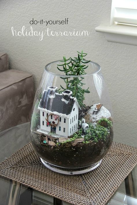 How to Make a Holiday Terrarium That Lights Up | Tonya Staab Holiday Terrarium, Battery Operated Lights, During The Day, Homemade Christmas, Diy Holiday, Christmas Craft, A Holiday, Battery Operated, Terrarium