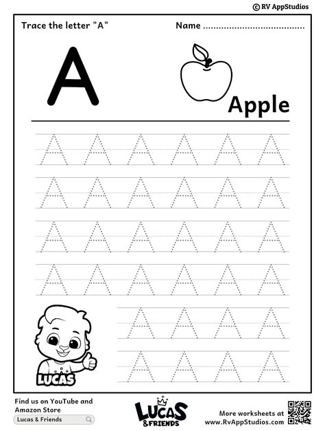 Free Printable Worksheet for Kids - Trace uppercase letter A Free Printable Alphabet Letters A-z, Letter A Worksheet, Capital Letters Worksheet, Letter A Coloring Pages, Tracing Worksheets Free, Handwriting Sheets, Educational Apps For Kids, Printable Alphabet Letters, Worksheet For Kids