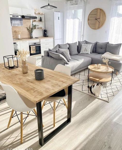 Small Living And Dining Room, Small Living Dining, Living Room Dining Room Combo, Apartment Living Room Design, Small Living Room Decor, Living Room Design Decor, Style Deco, Home Design Living Room, Living And Dining Room