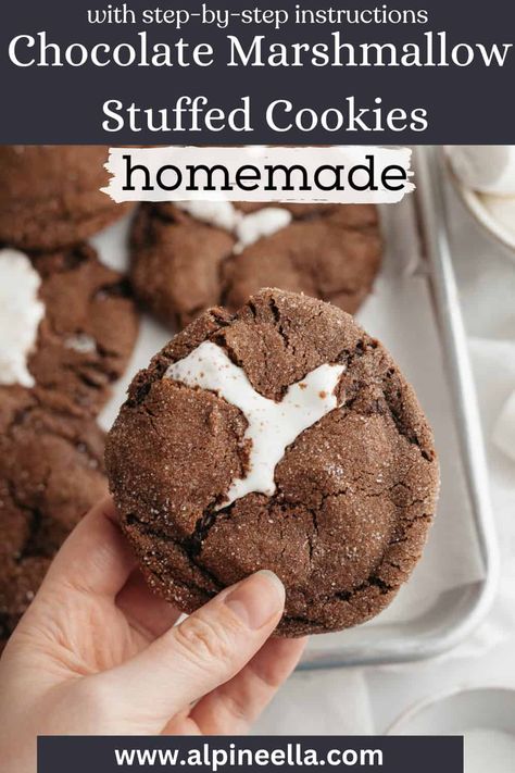 Chocolate Marshmallow Cookies, Marshmallow Cookies, Christmas Baking Recipes, Chocolate Marshmallow, Marshmallow Cream, Cream Cheese Cookies, Filled Cookies, Chocolate Marshmallows, Sweet Cookies