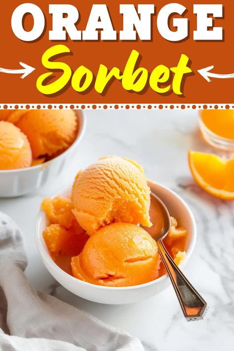 This easy orange sorbet is so tasty and refreshing! With just 4 ingredients, you'll have a homemade treat no one can resist. Orange Crush Ice Cream Recipe, Orange Sherbet Ice Cream, Orange Sherbet Recipe, Freezer Treats, Sherbet Ice Cream, Sherbet Recipes, Creamsicle Cake, Chocolate Chip Cookie Cups, Orange Crush Soda