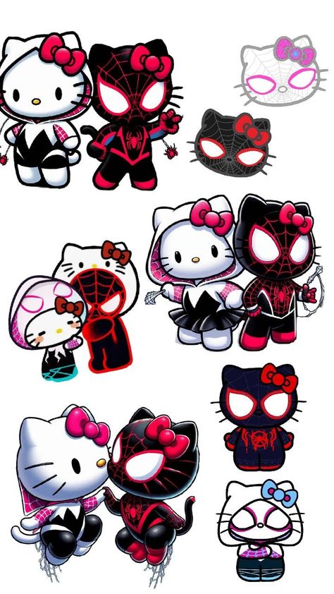 spiderman hello kitty spiderverse gwen stacy miles morales Miles Morales Hello Kitty, Miles Morales Tattoo Ideas, Spiderverse Gwen Stacy, Hello Kitty X Spiderman, Miles Morales Art, Miles Morales And Gwen Stacy, Spiderman Hello Kitty, Hello Kitty And Spiderman, Spiderman Stuff