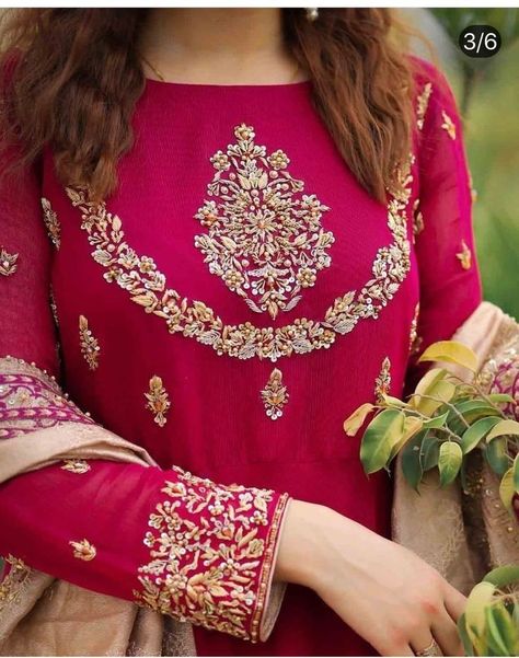 Finest zardozi work Zardosi Work Kurti Design, Zardosi Embroidery Suits Pakistani, Jardoshi Work Design Kurti, Kadai Design, Velvet Dress Designs, Womens Trendy Dresses, Kurti Embroidery Design, Pakistani Fancy Dresses, Salwar Kamiz