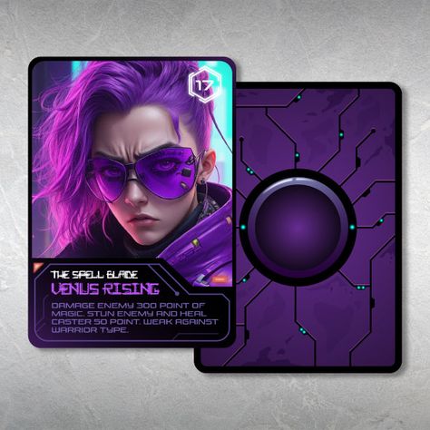 Cyberpunk Trading Card Game Cyberpunk Card Design, Cool Playing Cards Design, Trading Card Game Design, Board Game Card Design, Trading Cards Design, Card Game Template, Trading Card Design, Personal Cards Design, Columns Design