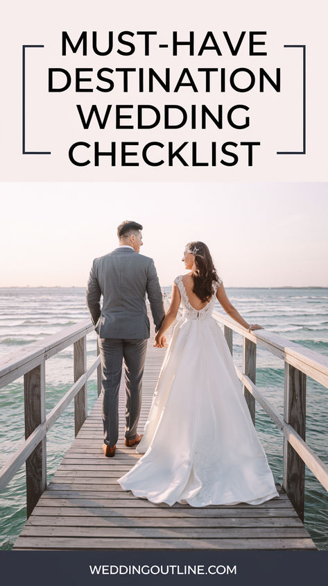 Wedding couple standing on a pier. Destination Wedding Checklist Timeline, Wedding Outline, Destination Wedding Timeline, Destination Wedding Planning Checklist, Month Checklist, Wedding Planning Checklist Detailed, Destination Wedding Checklist, Wedding Checklist Timeline, Dream Beach Wedding