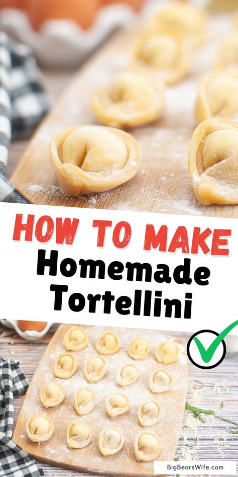 Homemade Cheese Tortellini Recipes, Homemade Tortilini Recipes, Homemade Tortalini Recipes, Homemade Tortellini Filling, Homemade Cheese Tortellini, Homemade Shell Pasta, Homemade Tortellini Recipes, Homemade Noodles Easy, Homemade Pasta Shapes