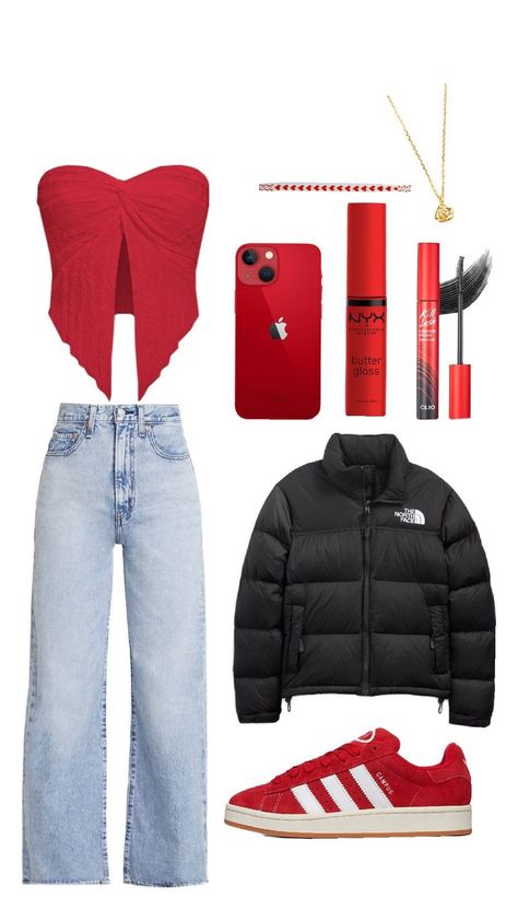 Baddie Outfits Red And Black, Red College Outfit, Red And Black Outfits Baddie, Skz Outfit Ideas, Red Bodysuit Outfit, Winter Christmas Outfits, Red College, Red And Black Outfits, Red Bodysuit