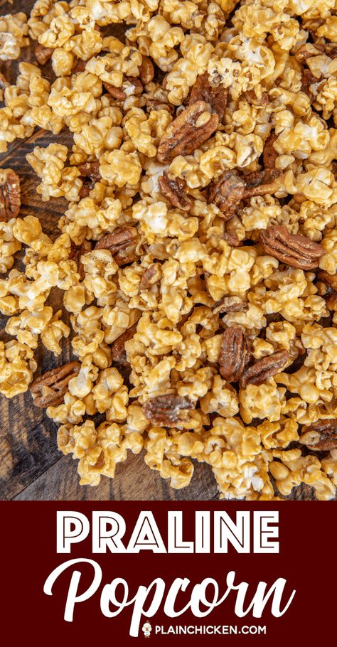 Praline Popcorn, Best Caramel Popcorn, Gourmet Popcorn Recipes, Popcorn Recipes Sweet, Sugar Popcorn, Homemade Caramel Popcorn, Popcorn Recipes Easy, Caramel Corn Recipes, Praline Recipe