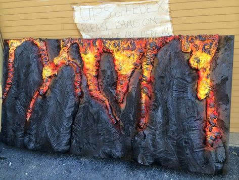 Foam Volcano Stage Backdrop - Hot Wire Foam Factory Volcano Model, Neon Spray Paint, Foam Factory, Foam Carving, Putt Putt Golf, Church Christmas Decorations, Spray Paint Cans, Foam Panels, Stage Backdrop