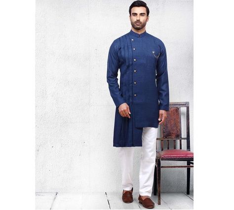 Suit For Marriage, Kurta Pajama For Men, Pajama For Men, Boys Kurta Design, Dusty Blue Color, Kurta Pajama Men, Gents Kurta Design, Nigerian Men Fashion, Pleats Pattern