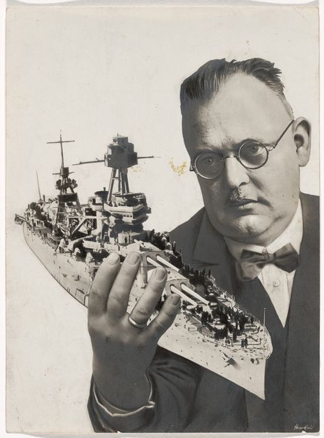 John Heartfield (Helmut Herzfeld). Maquette for covers of the journal Die Rote Fahne (The red flag), vol. 11, no. 201, and the brochure Hurra! Der Panzerkreuzer A ist da! (Hooray! The battle cruiser A has arrived!). 1928 | MoMA Dada Art Movement, John Heartfield, Battle Cruiser, Dada Art, Moholy Nagy, Dinner Suit, Gelatin Silver Print, Silver Print, Red Flag