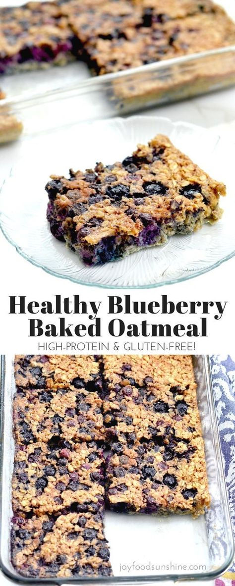 Baked blueberry oatmeal recipe! The addition of Greek yogurt and almond meal make this a healthy & protein-rich breakfast! Plus it&apos;s gluten-free, refined-sugar free and feeds a crowd! Blueberry Oatmeal Recipes, Baked Blueberry Oatmeal, Blueberry Oatmeal Bake, Rich Breakfast, Protein Rich Breakfast, Baked Oatmeal Recipes, Granola Breakfast, Almond Meal, Blueberry Oatmeal