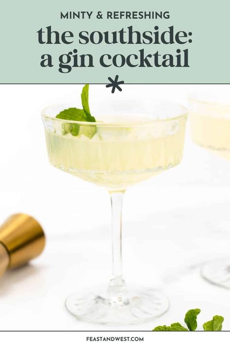 Meet the sophisticated Southside Cocktail, a sweet summer sipper that exudes style. With botanical gin, zesty lime juice and fresh mint, you’ll love this elegant libation. https://feastandwest.com/2024/04/19/southside-cocktail/ Southside Cocktail, Gimlet Recipe, Frozen Drinks Alcohol, Mint Drink, Mint Cocktails, Breakfast Cocktails, Fresh Drink, Ice Chips, Gin Drinks