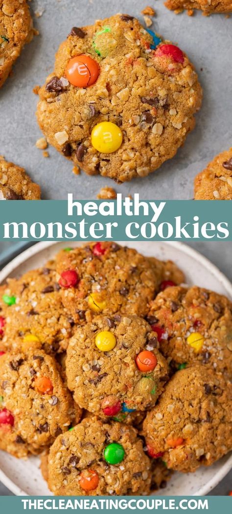 The Best Healthy Monster Cookies Recipe! These Flourless Monster Cookies are SO delicious and easy to make. Naturally gluten free and yummy! Healthy Cookies For Kids, Gluten Free Monster Cookies, Healthy Pumpkin Spice Latte, Ms Recipes, Paleo Breads, Monster Cookies Recipe, Anti Inflamatory, Healthier Desserts, Healthy Cookie Recipes