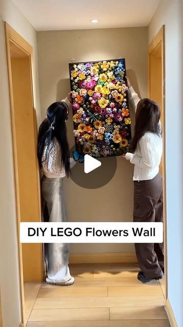 DIY LEGO flower wall With Me #lego #legoset #legoflowers #legomoc #legoart #legotoys #legoinstag... Lego Flower Wall Display, How To Display Lego Flowers, Lego Plant Display, Lego Flower Display Ideas, Lego Succulent Display, Lego Flowers Display, Lego Flower Wall, Lego Display Ideas Adult, Lego Flowers Diy