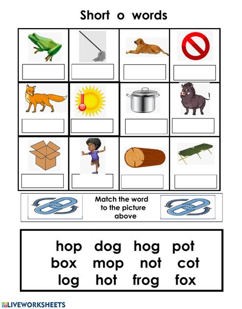 Short o word bank - Interactive worksheet Short O Sound Worksheets, Short O Words, Cvc O Words Worksheet, O Sound Words Worksheet, Short I Words Worksheets, O Words Worksheet, Short Vowel O Worksheets, Short O Worksheets, Short I Worksheets