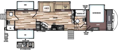 Our Favorite Fifth Wheel Floor Plans with 2 Bedrooms – Camper Report Camper Flooring, Rv Floor Plans, Trailer Life, Fifth Wheels, Forest River Rv, Bunk House, Remodeled Campers, Diy Flooring, 5th Wheels