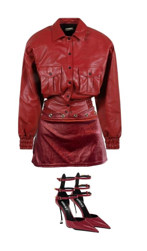 Jacket from The Mannei Skirt unkown Shoes from Versace The Mannei, Red Fall, Fall 2023, Jacket Women, Leather Fashion, Versace, Fall Outfits, Jackets For Women, Skirt