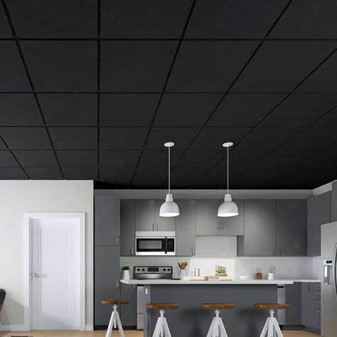 Art3d 2 ft. x 2 ft. PVC Drop Ceiling Tile & Reviews | Wayfair Black Drop Ceiling Tiles, Office Ceiling Tiles, Black Drop Ceiling, Drop Ceiling Makeover, Drop Ceiling Basement, Drop Down Ceiling, Luxury Office Interior, Ceiling Fan Light Fixtures, Pvc Ceiling Tiles