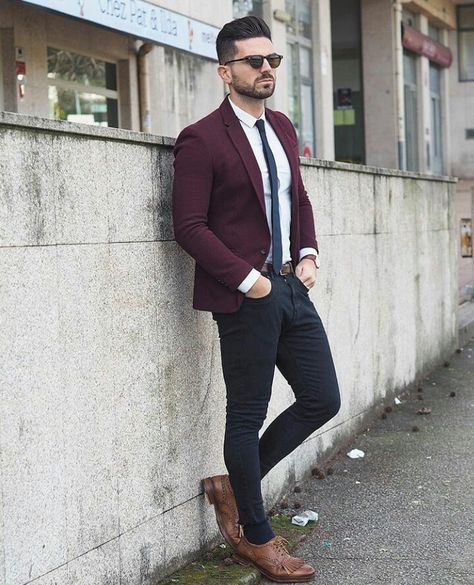 Maroon Blazer Outfit Men, Grey Pants Formal, Maroon Blazer Outfit, Men Blazer Outfit, Rowan Row, Sport Coat Outfit, Maroon Coat, Maroon Suit, Maroon Blazer