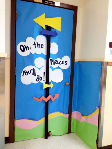 oh the places you'll go dr. seuss | Dr Seuss door. Oh the places you'll go! Dr. Seuss Door, Dr Seuss Door, Dr Seuss Classroom Door, Room Door Ideas, Classroom Door Ideas, Dr Seuss Classroom, Seuss Classroom, Dr. Seuss, Dr Seuss Week