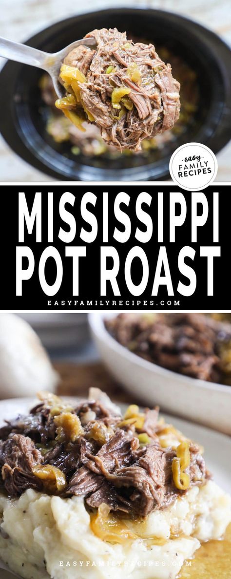 Mississippi Pot Roast {Crock Pot} · Easy Family Recipes Roast Crock Pot, Slow Cooker Mississippi Roast, Mississippi Roast Recipe, Pot Roast Sandwiches, Pot Roast Crock Pot Recipes, Mississippi Pot, Mississippi Roast, Pot Roast Recipe, Crock Pot Recipe