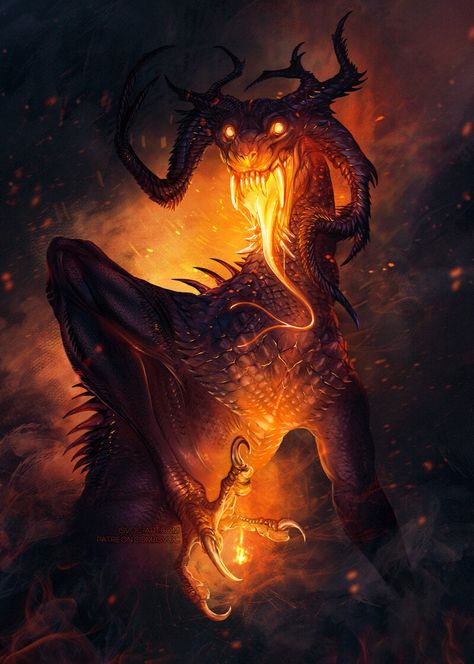 Demon Dragon, Wide Smile, Fire Demon, Beast Creature, Dragon Artwork Fantasy, Ange Demon, Creature Artwork, Paintings And Drawings, Cosmic Horror