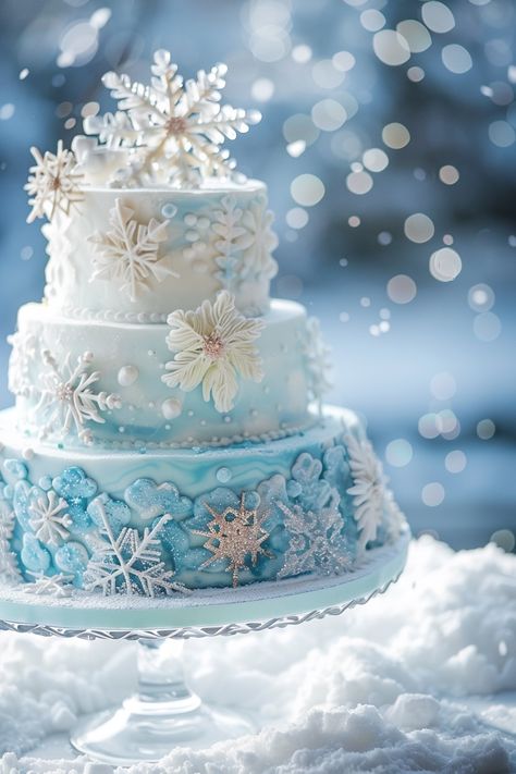 Snowy Delight: A Cake as Unique as Every Snowflake Winter Wonderland First Birthday Cake, Winter Theme Cake Ideas, Christmas Themed Cakes Winter Wonderland, Snow Cake Birthday, Winter Themed Cakes, 1st Birthday Party Ideas Winter, Winter Wonderland Cake Ideas, Snowflake Cakes, Winter Birthday Cake