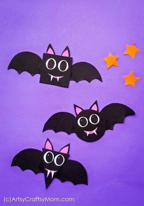 Bats Crafts Preschool, Halloween Bats Crafts, Paper Bats, Craft For Preschoolers, Uhyggelig Halloween, Bat Craft, Halloween Crafts Preschool, Halloween Crafts For Toddlers, Halloween Paper Crafts