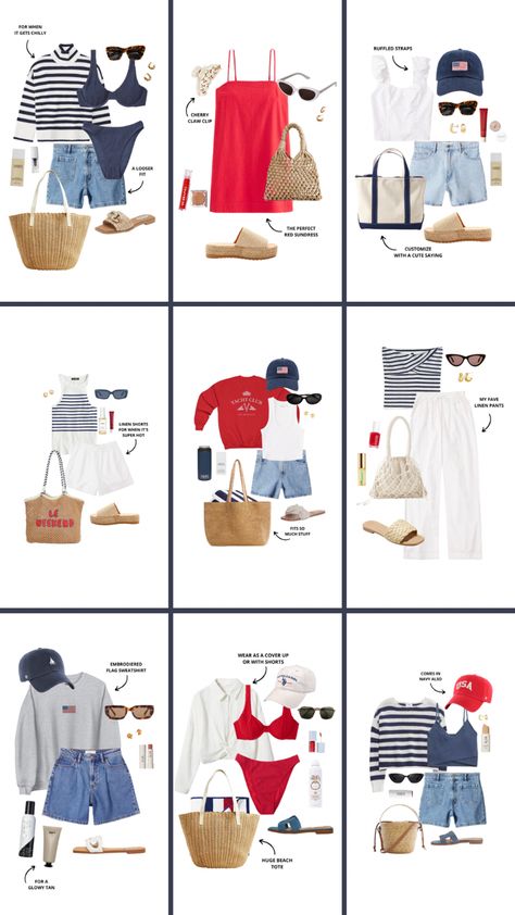 Fourth of July outfits, 4th of July outfit inspo Nantucket 4th Of July Outfit, Forth Of July Outfit Ideas Preppy, Coastal 4th Of July Outfits, American Preppy Style Women, 4th Of July Weekend Outfits, East Coast 4th Of July Aesthetic, Old Money 4th Of July Outfits, Hamptons Preppy Aesthetic, Fourth Of July Family Outfits