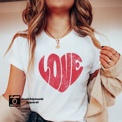 Valentine Love Heart Custom T Shirt Print Has A Worn In Look For That Ranch Hand Authenticity. 4.5 Oz./Yd (Us) 7.5 Oz./L Yd (Ca), 100% Ring Spun Cotton* Modern Classic Fit Taped Neck And Shoulders Double-Needle Sleeve And Bottom Hems *(Antique Colors & Sport Grey: 90/10 Cotton/Polyester) Valentines Shirts Vinyl For Women, Valentines Day Cricut, Valentine Tshirts, Valentines Day Shirts For Women, Red Love Heart, Custom T Shirt Printing, Valentines Day Shirt, Sublimation Projects, Valentine Love