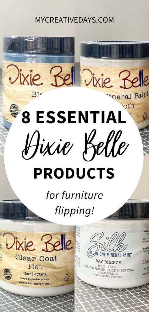 Your complete guide to the best Dixie Belle paint products for furniture flipping, refurbished furniture projects, upcycled home decor, and DIY home decor! Click through for the full list. Black Painted Furniture, Upcycled Home, Annie Sloan Old White, Dixie Belle Paint Company, Furniture Flipping, Painted Furniture Colors, Painted Desk, Chalk Paint Colors, Chalk Paint Projects