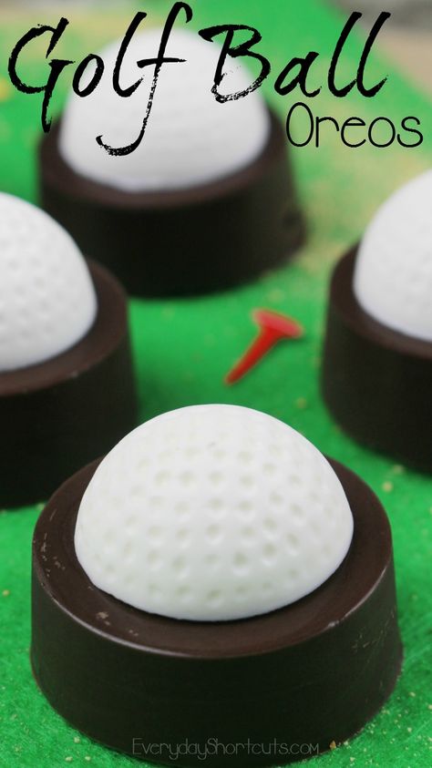 Golf Theme Party Desserts, Golf Themed Party Snacks, Golf Dessert Ideas, Oreo Cookie Pucks, Golf Themed Desserts, Dipped Oreos How To Make, Golf Desserts, Golf Ball Cookies, Golf Treats