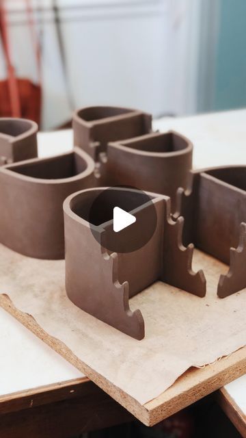 Sarah Diane | Small Batch Ceramic Goods on Instagram: "Day two of Brush Holder production. I hope you enjoy my quick narrated tutorial 🥰 these available in NOVEMBER! 

#pottery #potteryvideos #potterystudio #ceramicvideo #potteryofinstagram #potterylife #potteryart" Small Handbuilt Pottery Ideas, Small Ceramic Projects Simple, Brush Rest Clay, Slap Pottery Ideas, Ceramic Paint Brush Holder, Slab Built Vase, Pottery For Beginners Ideas, Pottery Slab Ideas, Ceramic Diy Ideas