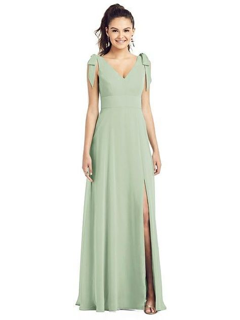 Make Bows, Tied Ribbon, Shirred Skirt, Infinity Dress, Green Bridesmaid Dresses, Bridesmaid Style, Dress Order, Chiffon Gown, Satin Maxi Dress